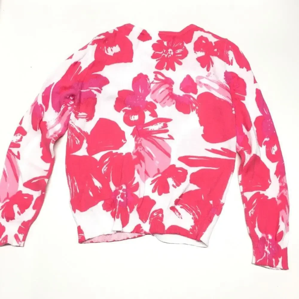 Gymboree Pink Flower Cardigan sz XS 4 Pink Sweater Long Sleeve Knit